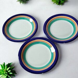 Crate & Barrel Striped Salad Dessert Plates 8” Made In Italy Set Of 3